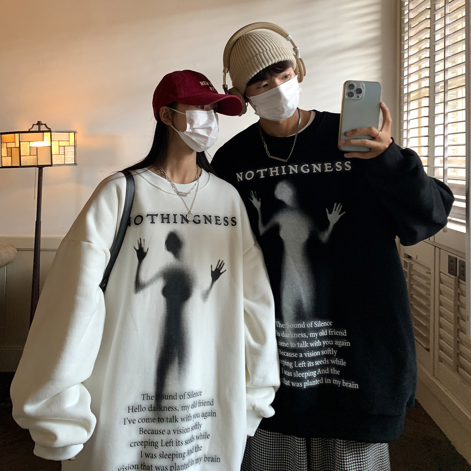 情侣装秋装新款 抽象小人印花宽松情侣卫衣外套 D222 P48男类图片