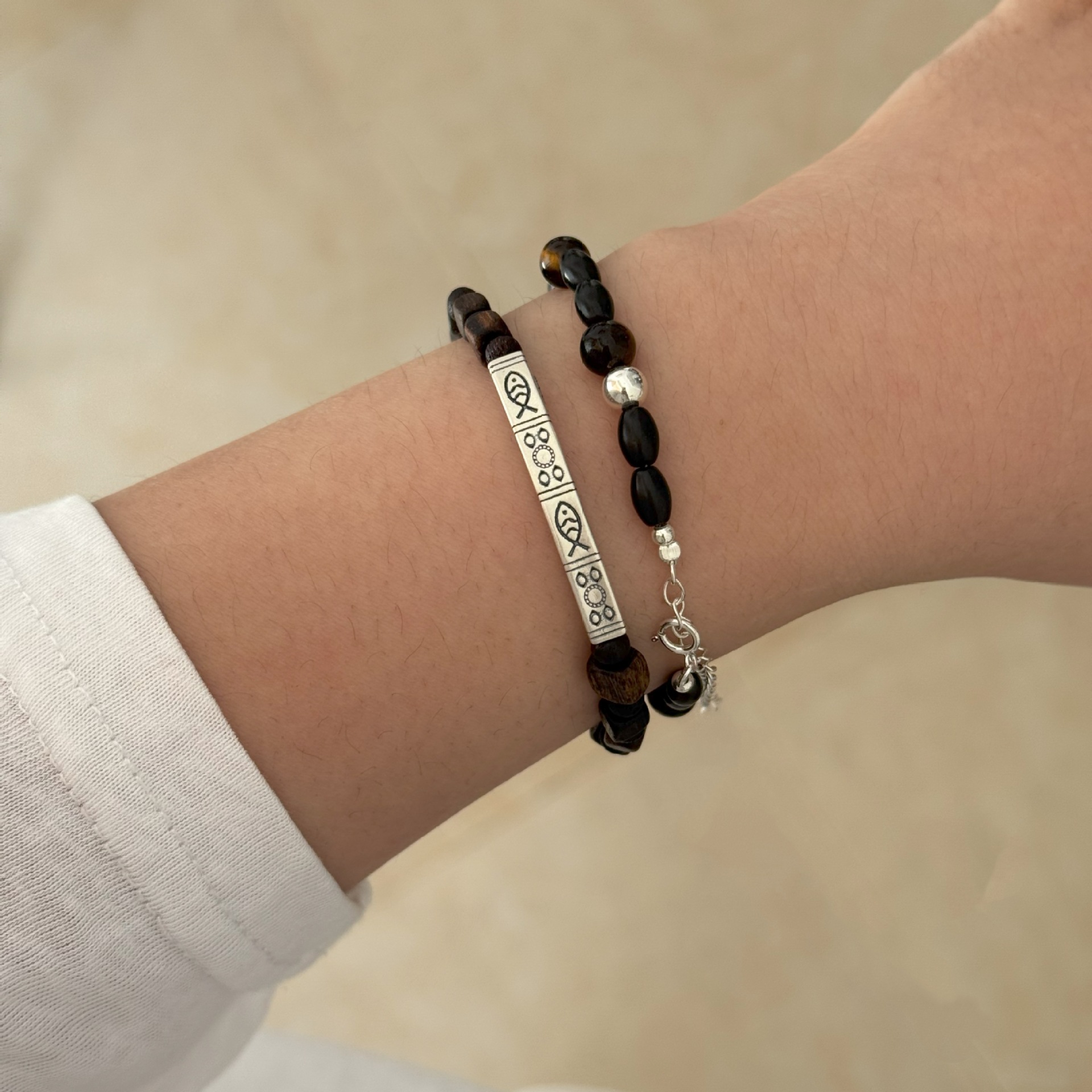 足银999弯管小鱼沉香木手串