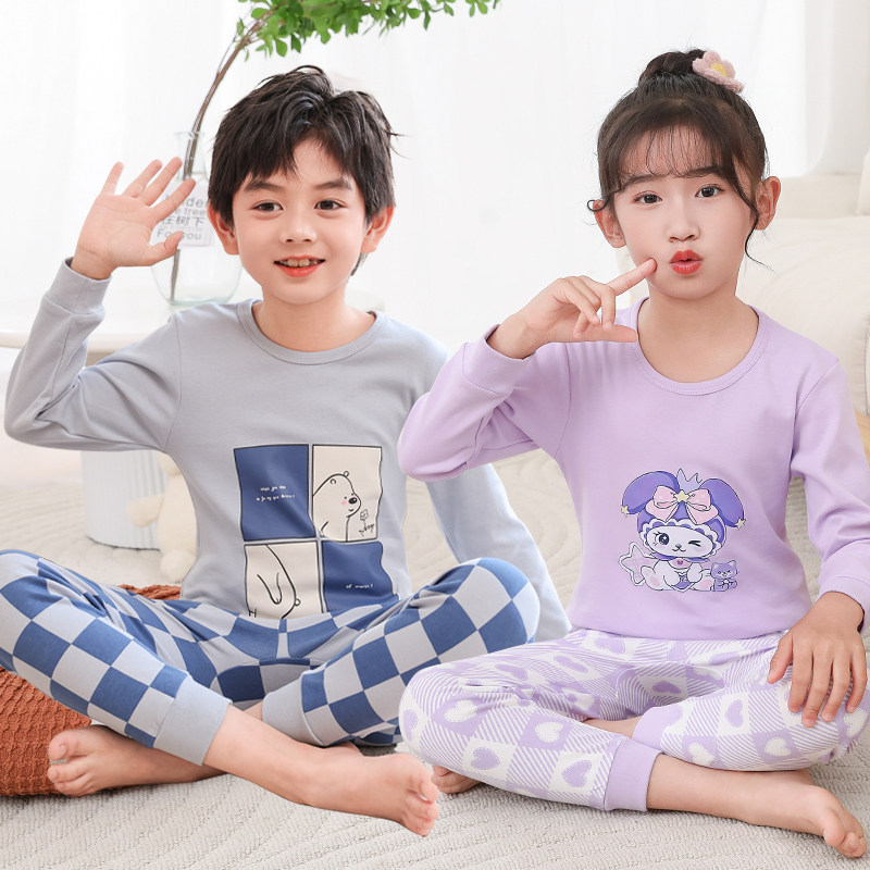 100棉儿童秋衣秋裤男童女孩内衣套装100-165码数19.9