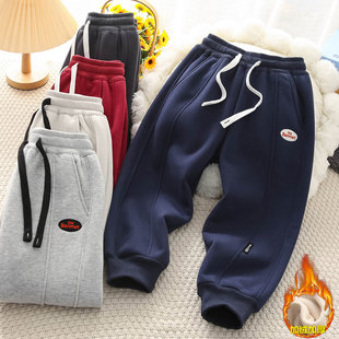 男童一体绒运动裤加绒贴布绣2025冬季新款中大童密密绒厚裤子6738