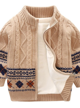 男童毛衣开衫加绒2025秋冬季童装儿童拉链外套宝宝洋气针织衫8558