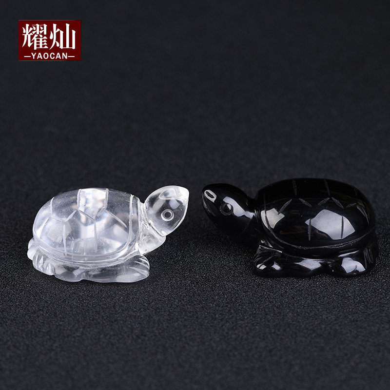 墨西哥黑曜石乌金摆件白水晶龟