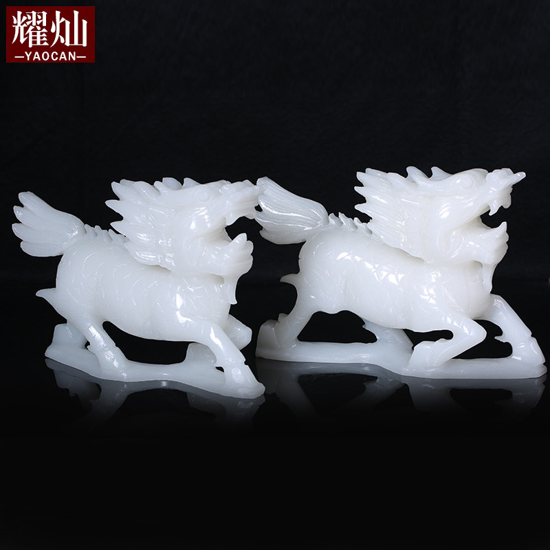 耀灿昆仑白玉麒麟摆件玉石装饰品