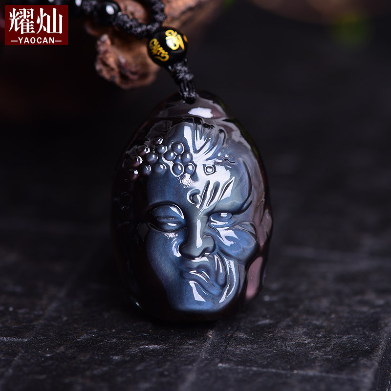 冰彩蓝眼黑曜石一念之间水晶吊坠