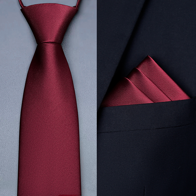 红色领带男结婚新郎拉链式免打