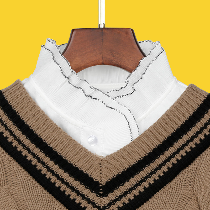 白色木耳领花边领口装饰防走光