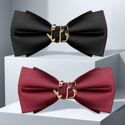 领结婚礼男结婚新郎伴郎男士西装衬衫纯红色连理枝双层黑色蝴蝶结 - 封面