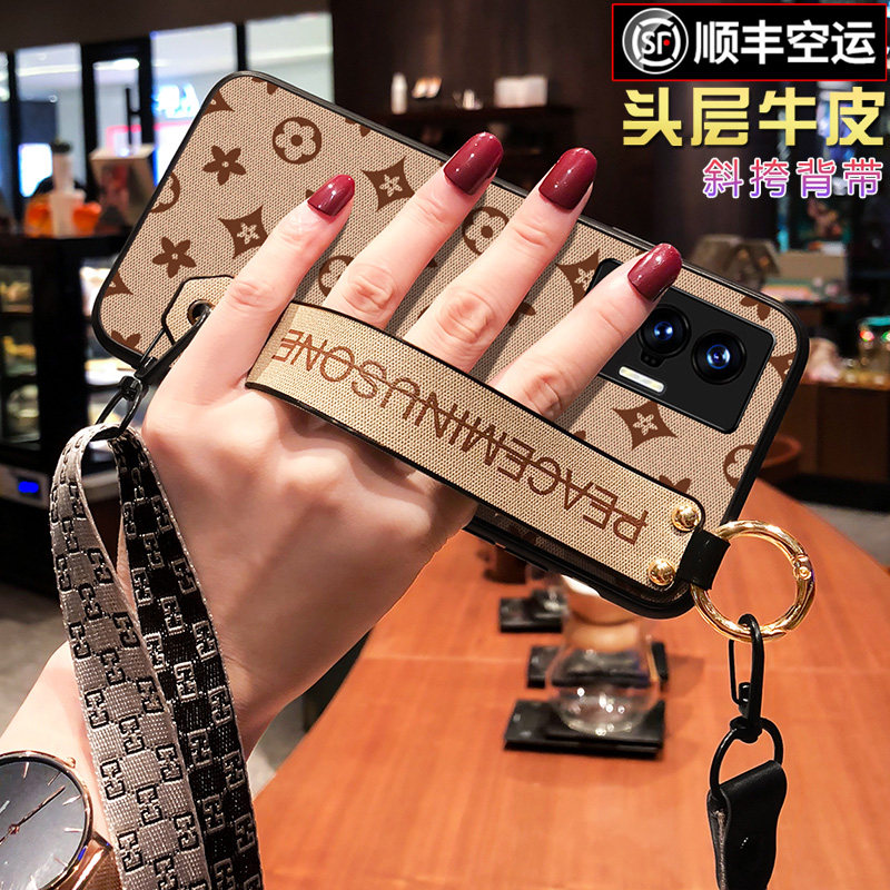 适用vivoX70手机壳斜挎背带x70pro+女款加5G曲屏vo70防摔软壳潮牌全包镜头x70pro+保护套挂绳por欧美时尚腕带