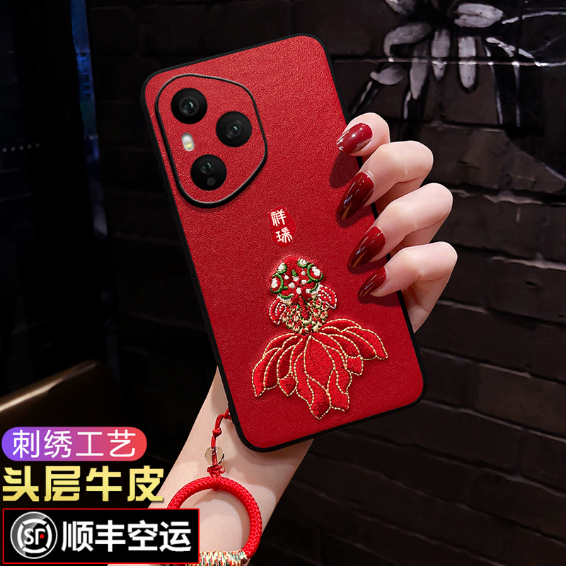 适用荣耀400pro手机壳刺绣中国风400por防摔软壳女款国潮时尚荣耀400保护套全包新款红色喜庆
