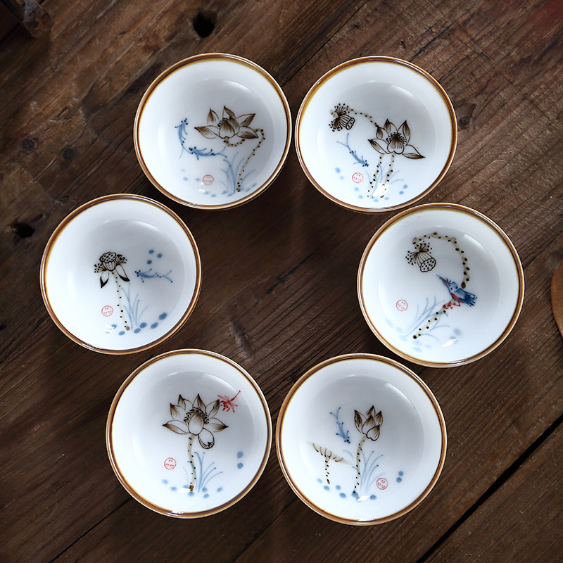 吴氏品雅赤莲窑变三才盖碗高端茶杯手绘荷花茶壶潮汕功夫茶具套装