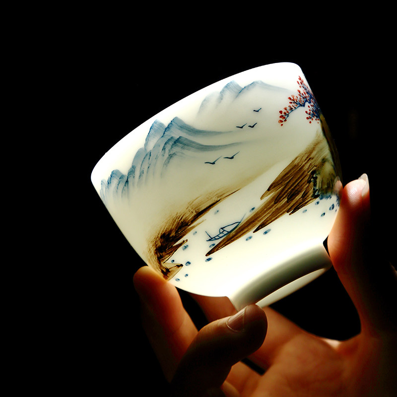 吴氏品雅手绘彩绘窑变山水大茶杯个人专用大容量单杯男士主人杯