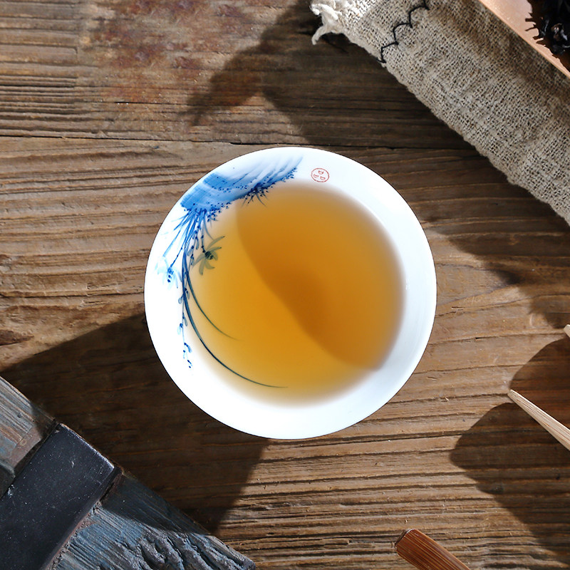 吴氏品雅手绘兰花茶杯青花斗笠杯主人杯大号陶瓷杯子潮汕功夫茶具