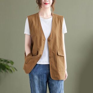 马甲女2026春夏新款棉马夹外穿宽松薄款休闲空调衫背心无袖外套