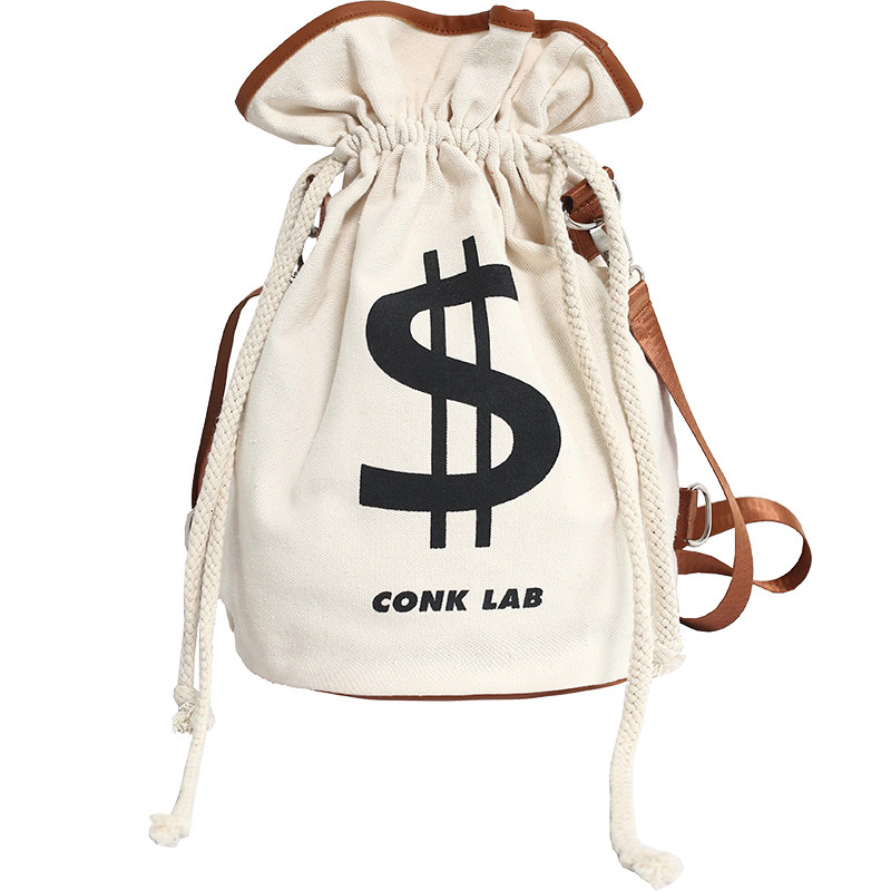 CASUAL CROSSBODY BAG WOMENS PERSONALITY CANVAS BAG MULTIFUNCTIONAL BACKPACK DUAL-PURPOSE DRAWSTRING POCKET SHOULDER BAG INS TIDE BACKPACK