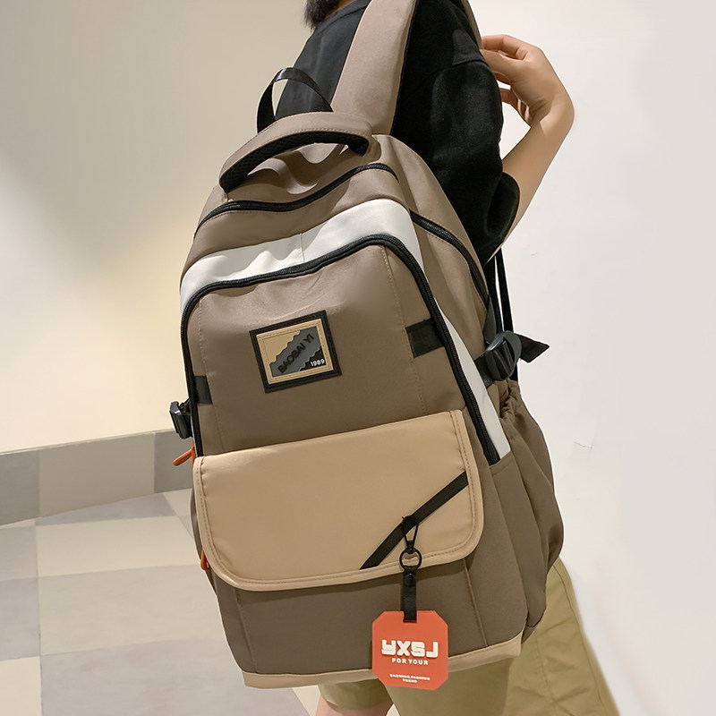 书包女复古撞色双肩包大学生高中生新款电脑背包潮牌初中生旅行包