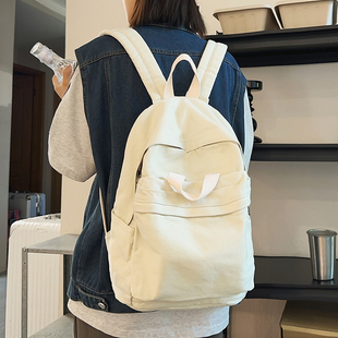 帆布双肩包女大学生简约复古大容量书包初中生休闲百搭高中背包男
