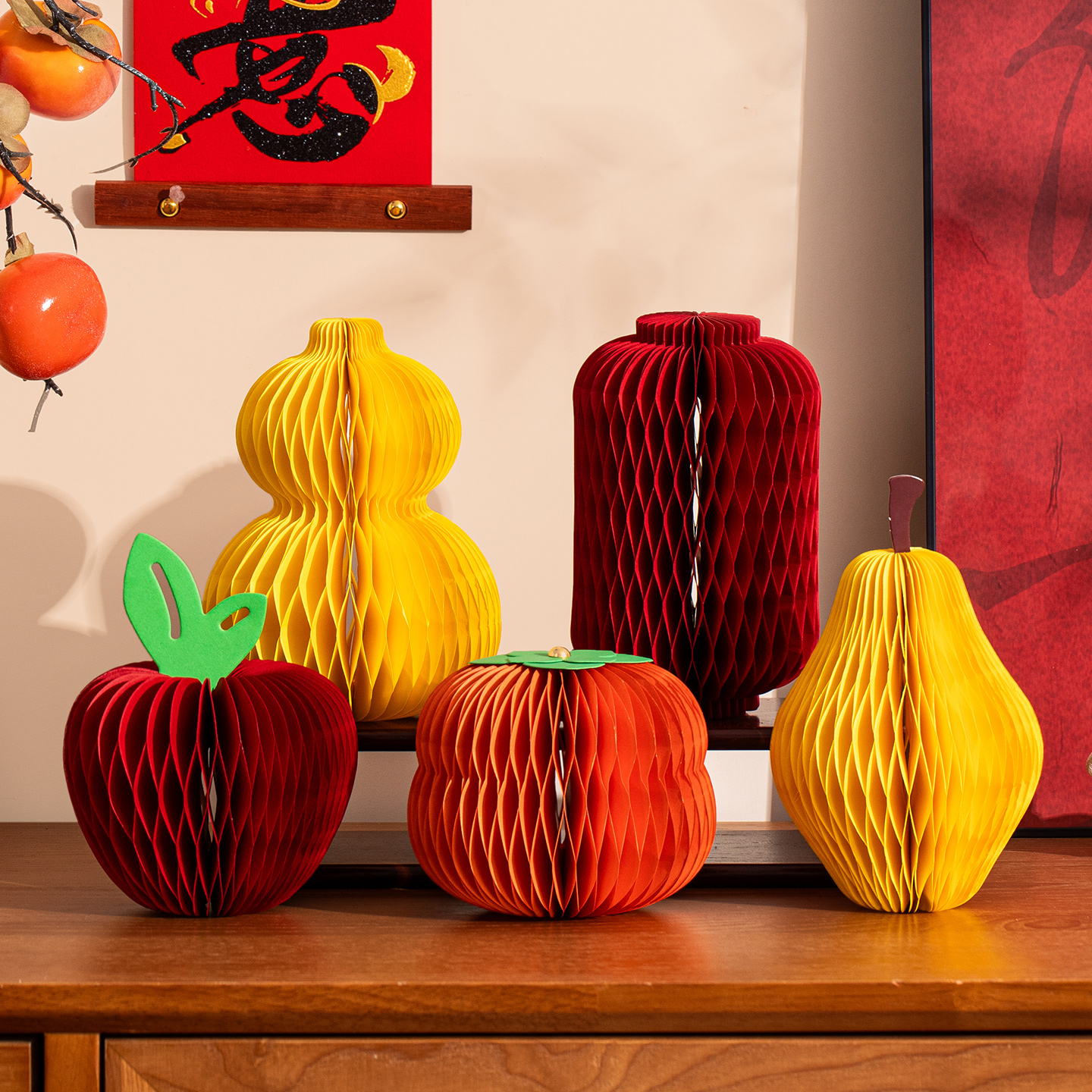 新年装饰创意蜂窝灯笼桌面摆件2026新款元旦喜庆春节马年氛围布置