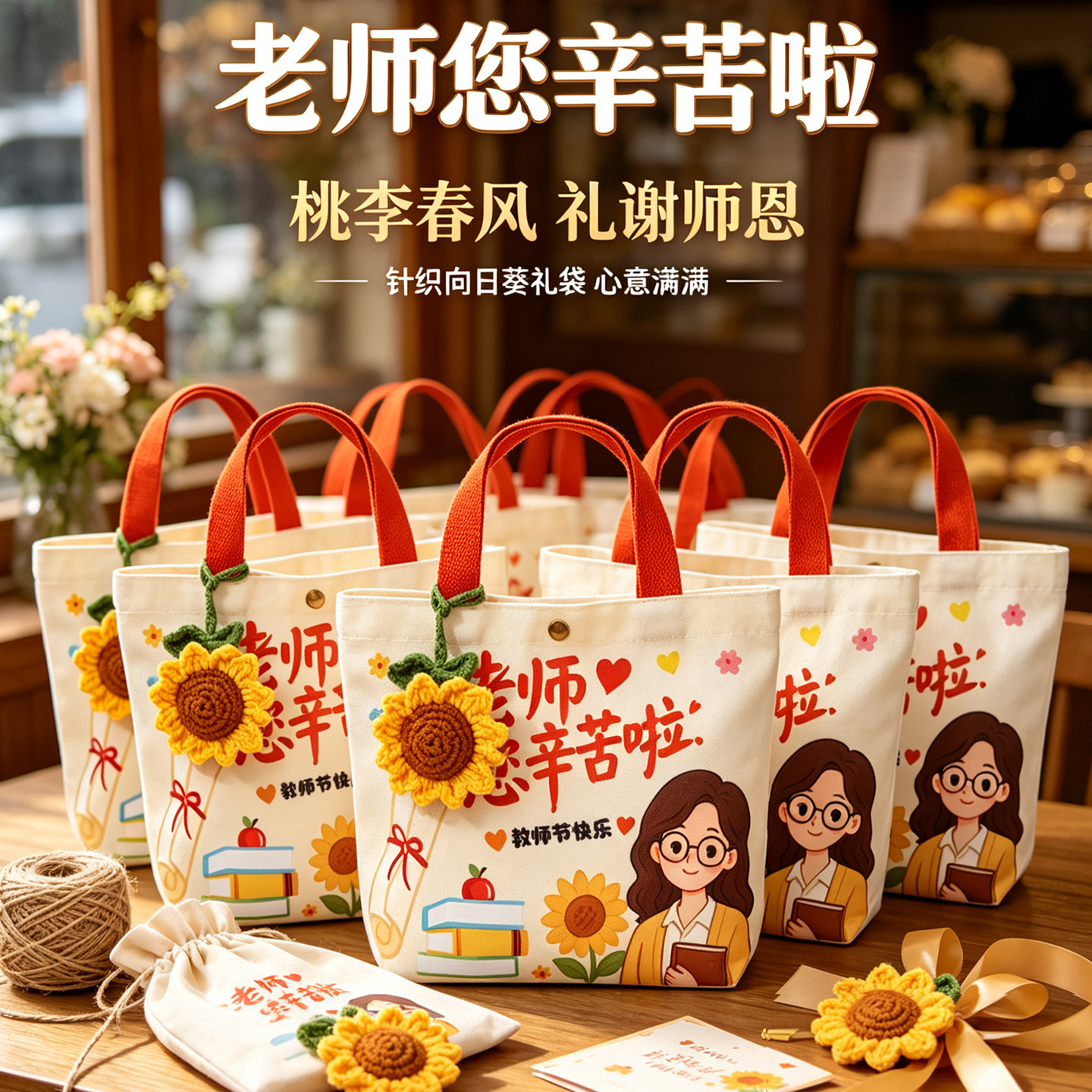 教师节礼品袋2026新款伴手礼物包装袋锦旗帆布包礼盒空盒送女老师图片