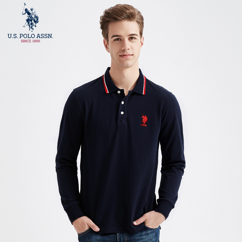 USPA长袖商务休闲青年纯棉POLO衫