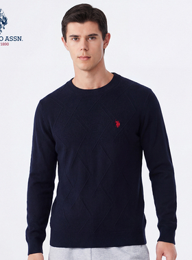 U.S. POLO ASSN.羊毛衫男纯羊毛针织衫圆领休闲保暖打底冬季外套