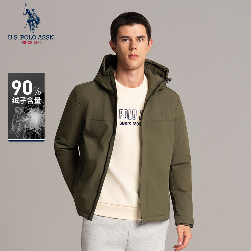 USPA男士羽绒服冬季防寒保暖上衣美式商务休闲保罗连帽男装外套