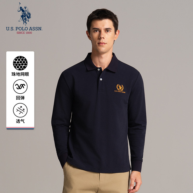USPA男士Polo衫翻领长袖T恤商务休闲美式保罗打底衫易打理男上衣
