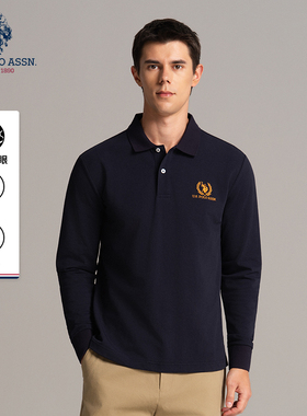 USPA男士Polo衫翻领长袖T恤商务休闲美式保罗打底衫易打理男上衣