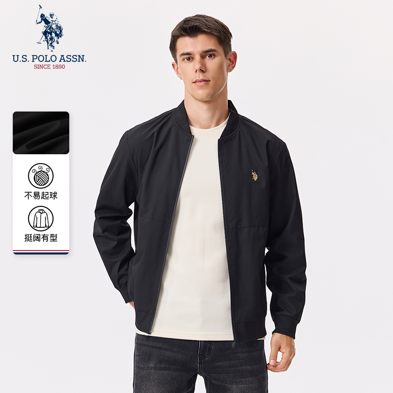 USPA男士夹克商务休闲棒球领美式保罗上衣新款纯色通勤时尚外套