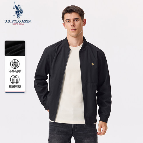 USPA男士夹克商务休闲棒球领美式保罗上衣新款纯色通勤时尚外套