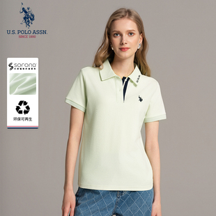短袖 U.S. 女2026夏季 ASSN.女撞色刺绣翻领polo衫 上衣薄吸汗 POLO