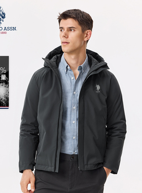 USPA男士羽绒服连帽保暖商务休闲防寒鸭绒美式保罗羽绒上衣外套