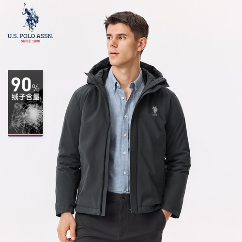 USPA男士羽绒服连帽保暖商务休闲防寒鸭绒美式保罗羽绒上衣外套