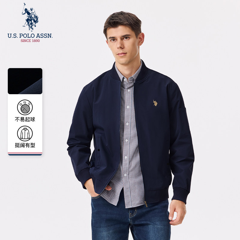 USPA男士夹克棒球领商务休闲纯色保罗上衣舒适易打理男装通勤外套