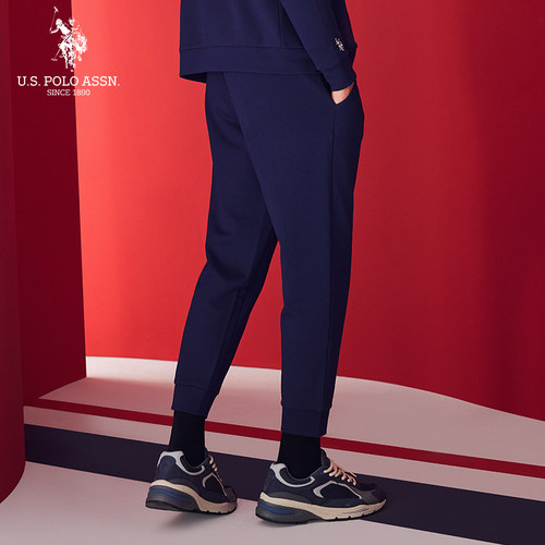 USPA运动裤男士秋冬休闲直筒长裤宽松大码重磅针织束脚卫裤长裤男