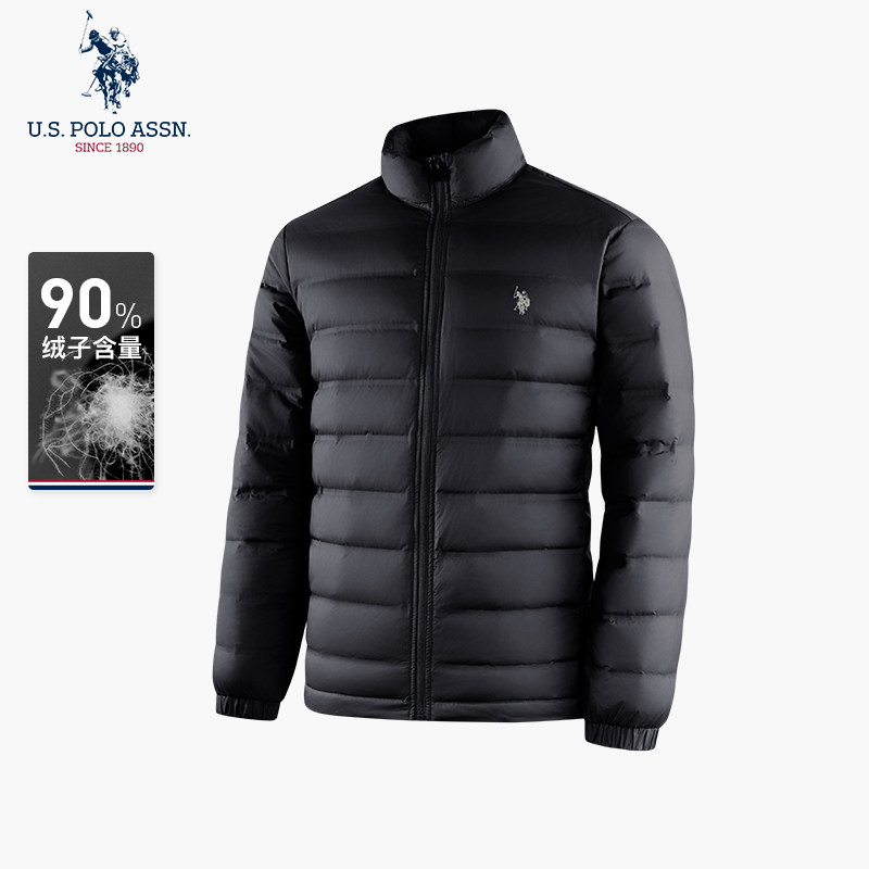 USPA男士羽绒服轻薄保暖冬装白鸭绒防寒外套美式休闲保罗立领夹克