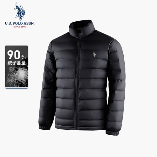 USPA男士羽绒服轻薄保暖冬装白鸭绒防寒外套美式休闲保罗立领夹克