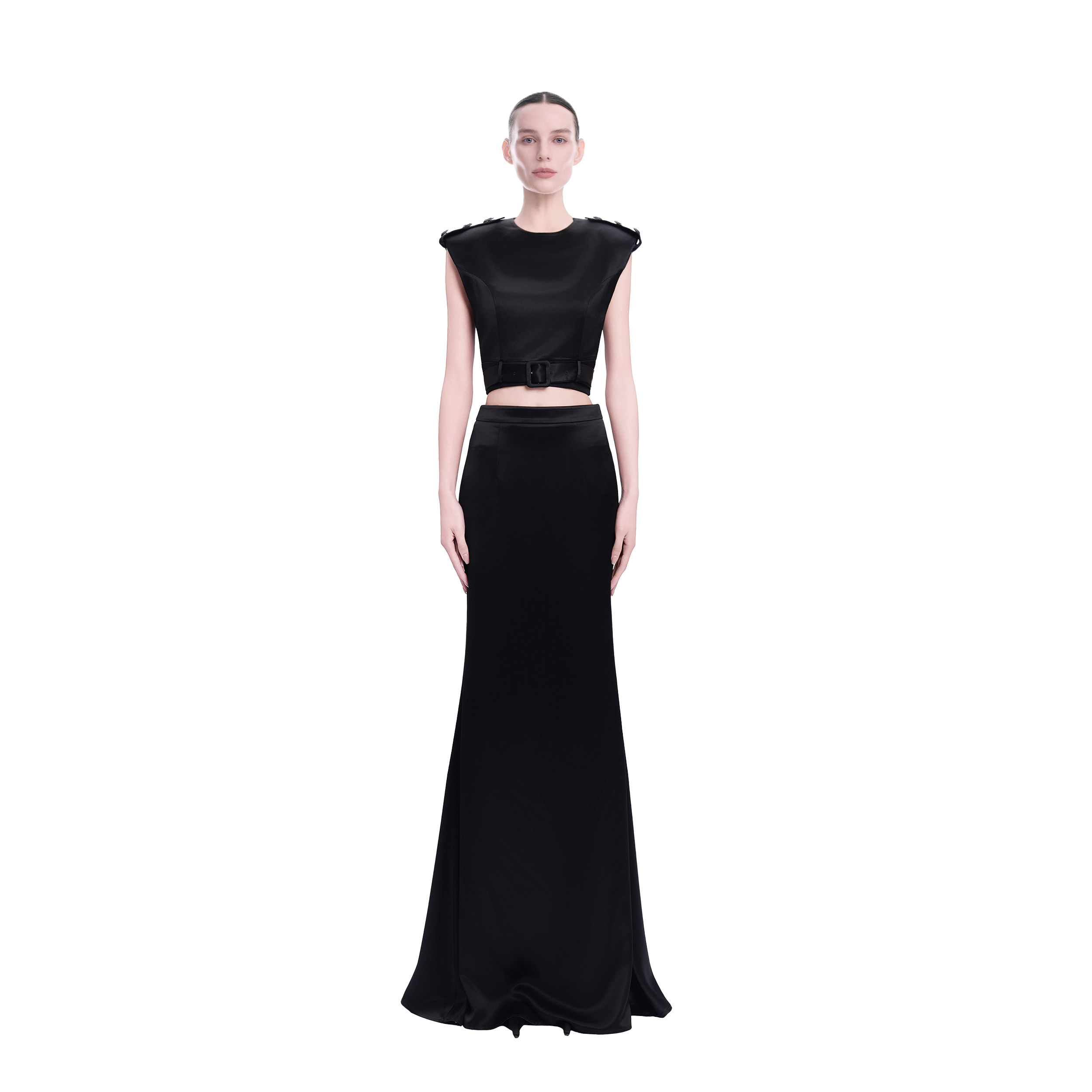 KUNSWEAR/琨丝薇尔26SU 收腰无袖肩章腰带设计短款上衣 844004380