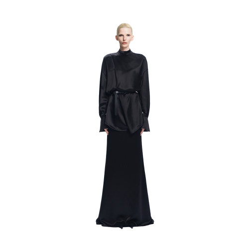 KUNSWEAR/琨丝薇尔26FA 半高领腰带纯色长袖衬衫上衣女 846004271