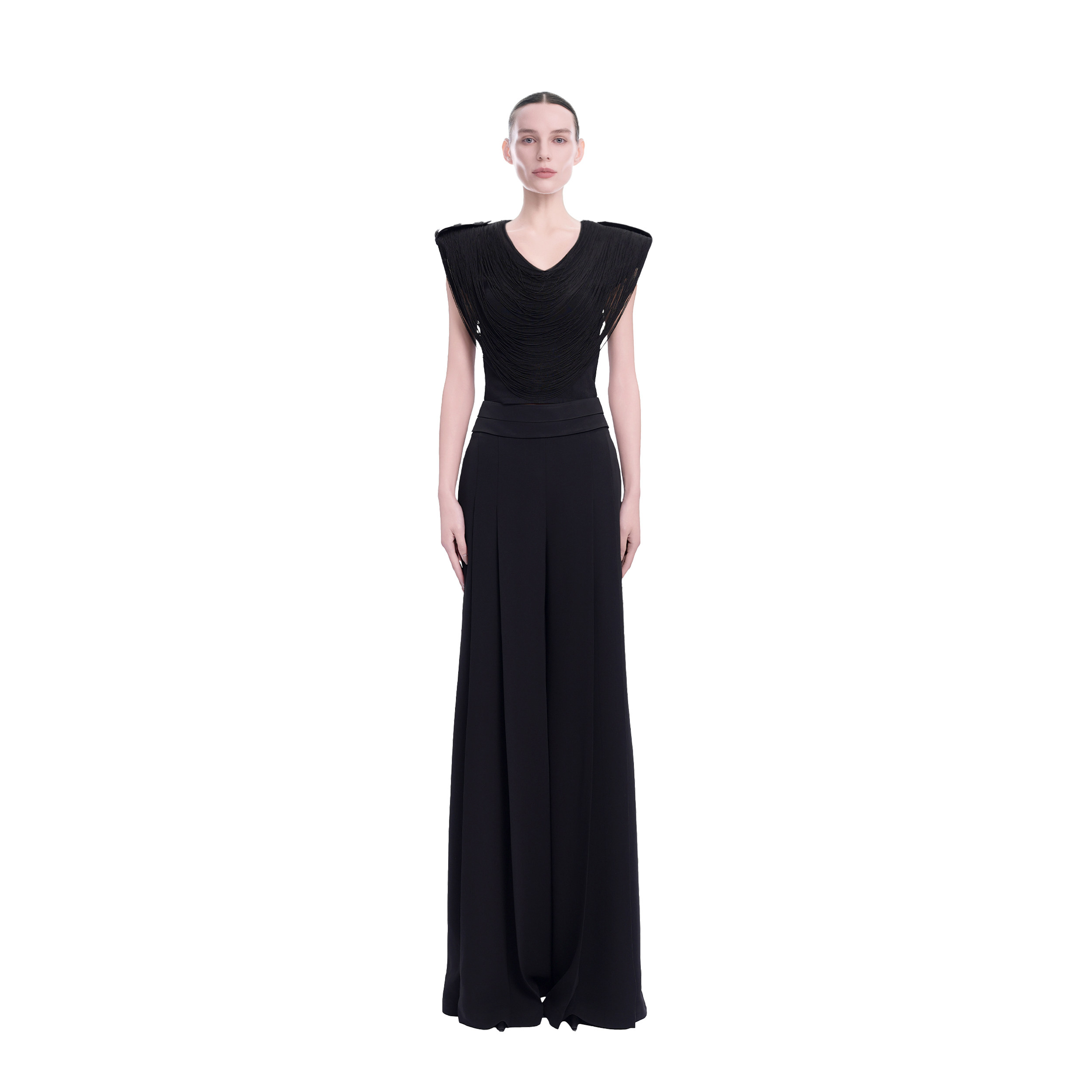 KUNSWEAR/琨丝薇尔26SU 流苏设计V领无袖修身显瘦上衣 844004400