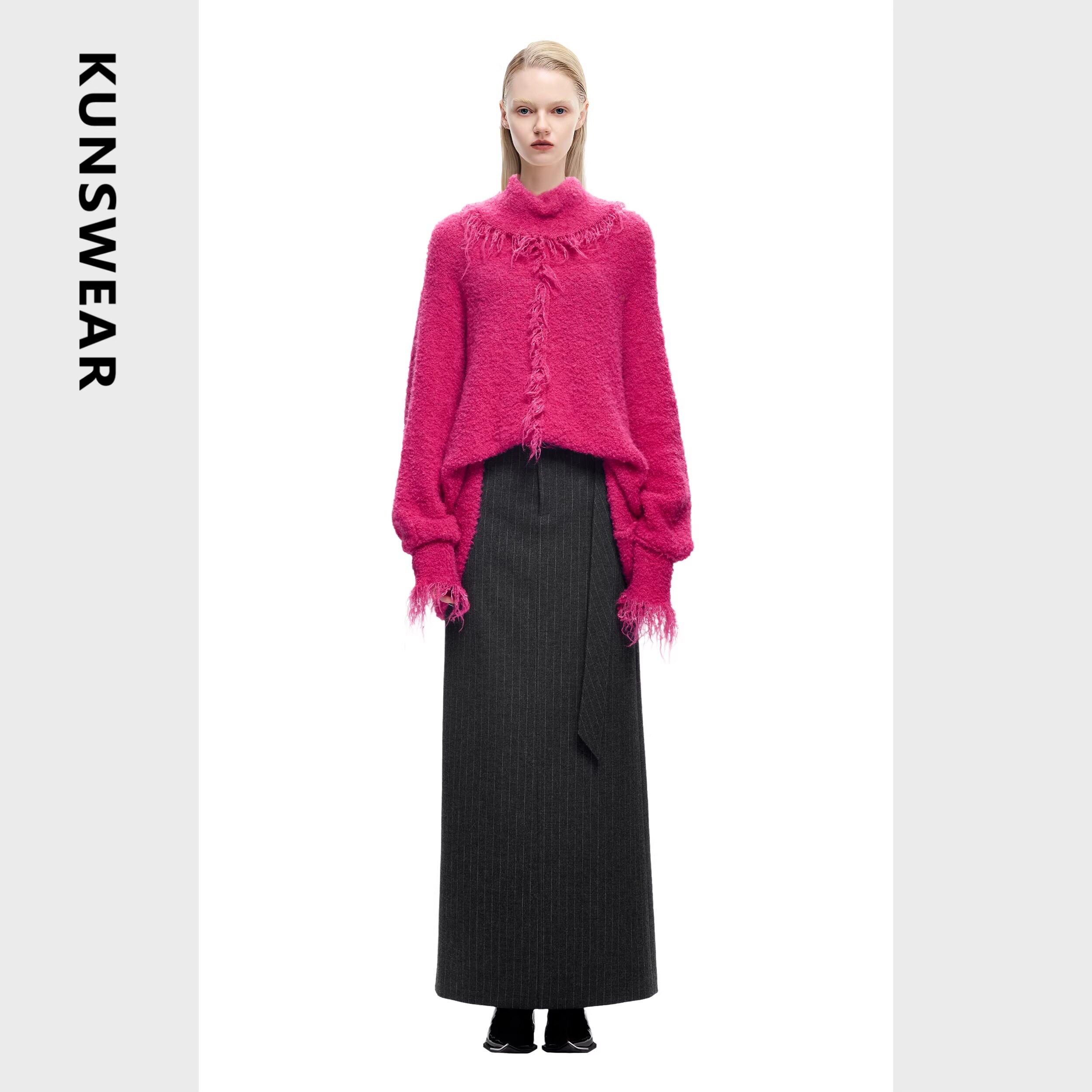 KUNSWEAR/琨丝薇尔25FA 设计感极简破坏高领宽松毛衣女 836004220