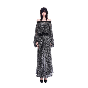 KUNSWEAR/琨丝薇尔26SU  夏款波西米亚风黑白拼镂空v领长袖连衣裙