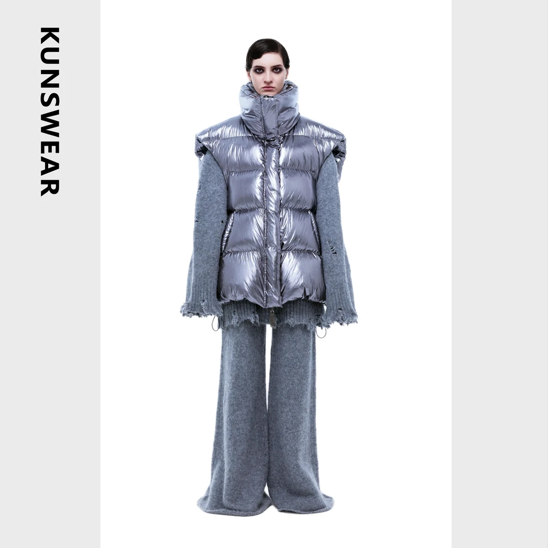 KUNSWEAR/琨丝薇尔24WI 高级银立领保暖羽绒服马夹上衣 828009020