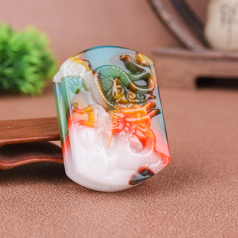 新疆和田玉彩玉飞龙在天皮带扣红玉黄玉紫绿玉生肖龙玉牌腰扣男款
