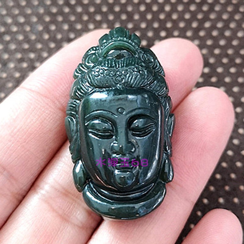 天然和田玉青玉佛头吊坠男女款玉器挂件玉石观音头挂坠保平安吊坠