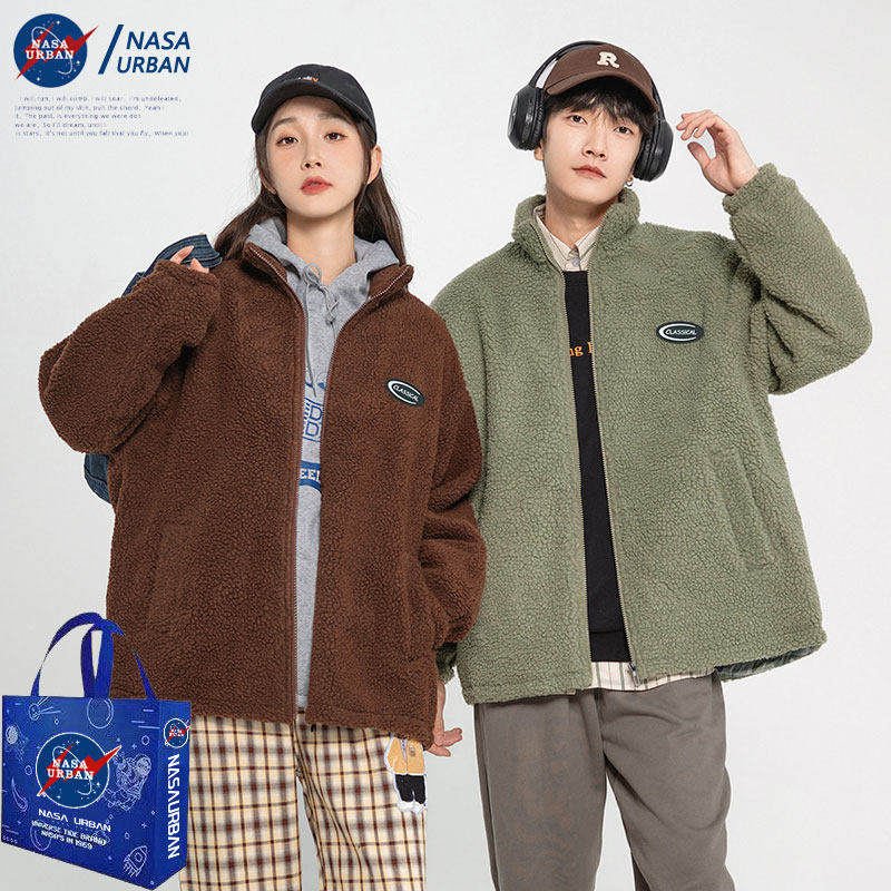 NASA URBAN联名款男士羊羔绒外套男女同款棉衣冬季港风休闲情侣装