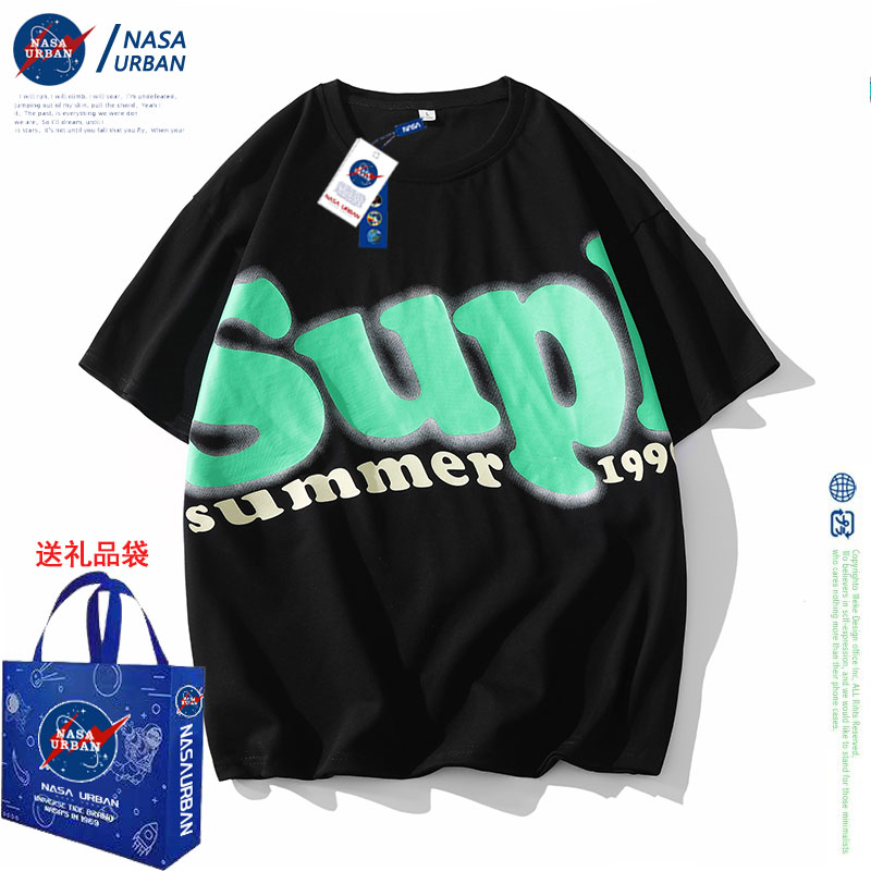 NASA URBAN联名款2022年夏季t恤短袖男女同款印花休闲宽松情侣装_男装