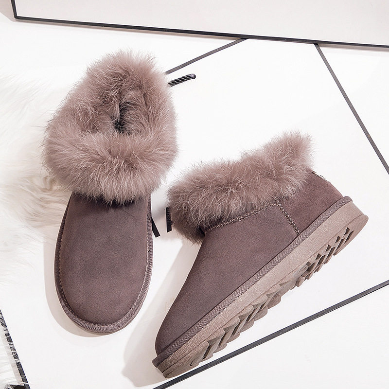 Snow boots Fur one Rabbit's hair Short tube Flat bottom Plush 2019 winter new pattern thickening Cotton-padded shoes keep warm Bootiein the Women's Shoes, Boots  category - from Buy2taobao.com to provide professional Taobao agent buy service