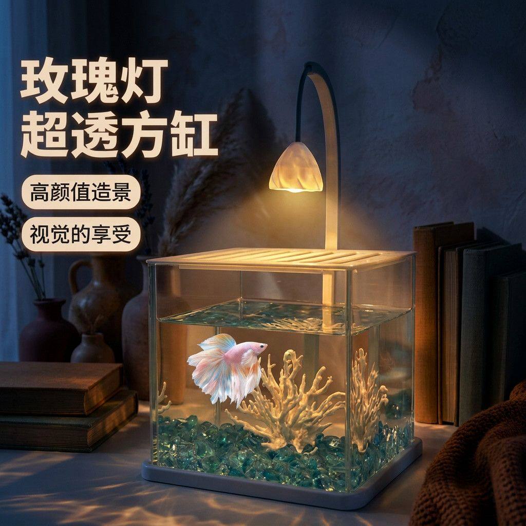 2026新款超白斗鱼缸客厅桌面缸观赏鱼网红缸办公室造景工位亚克缸