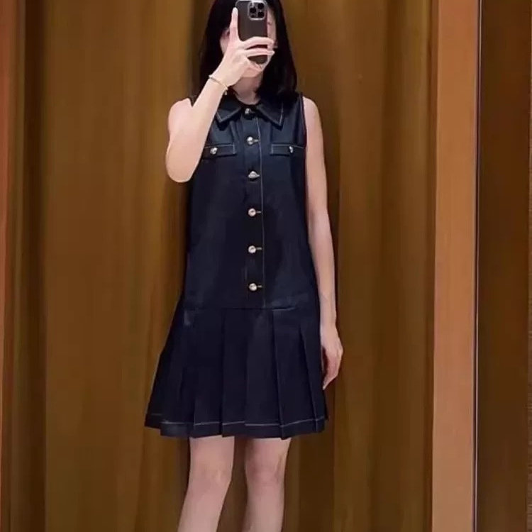maSande2025早秋新款女装法式复古牛仔百褶连衣裙SFPRO04394