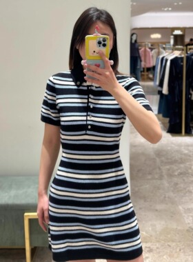 maSande2025春夏新款女装法式时尚短袖修身短款针织连衣裙MFPRO04